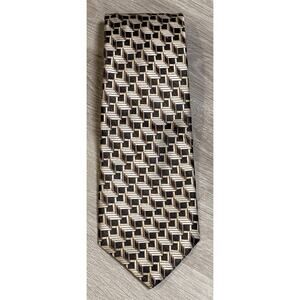 Arrow 100% Silk Tie Vintage Geometric Gold Gray 60” X 3.75